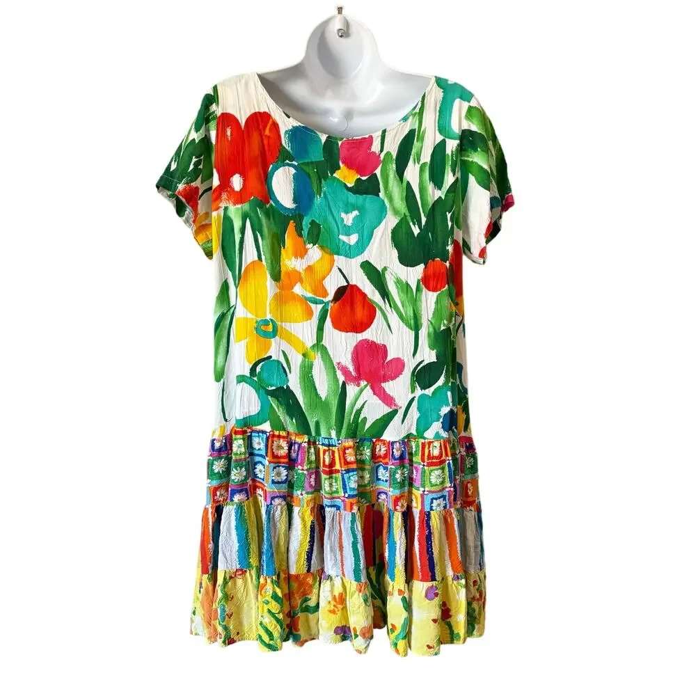JAMS WORLD Vintage Hatie Dress Size XL Multicolor Floral Hawaiian Print Tiered - Picture 4 of 7